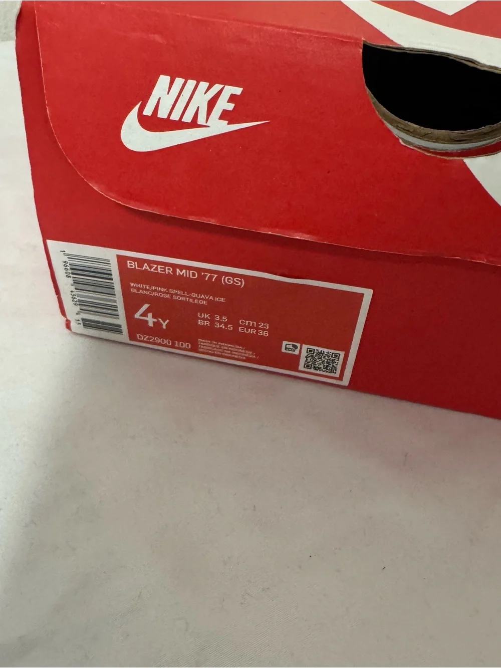 Nike Blazer Mid ‘77 (GS) 4Y Women 5.5 White Pink-Spell Guava Ice DZ2900-100 NIB - Picture 3 of 8